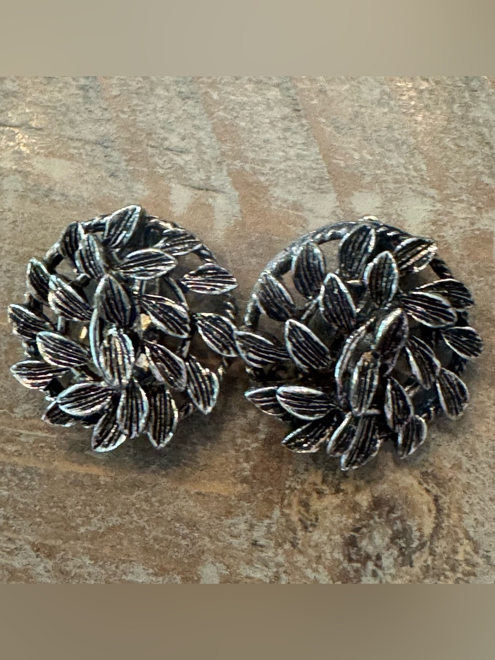 Vintage Silver-Tone Leaf Cluster Clip Earrings